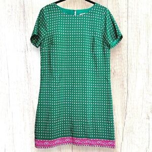 J CREW Factory Gallery Green Medallion Pink Paisley Preppy Shift A Line Dress 4